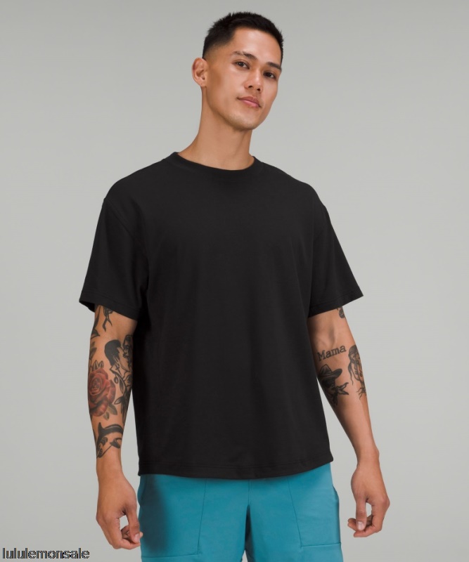 Lululemon Deutschland DELULU814 | Lululemon Deutschland Schwarzes Kurzarm-Trainingsshirt Mit Entspannter Passform
